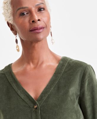 Women's Corduroy Button-Front V-Neck Dress, Macy's Exclusive