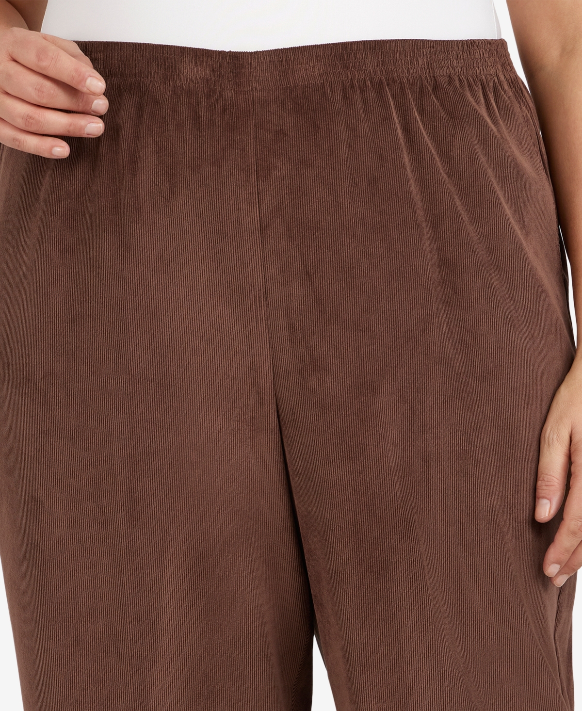 Alfred Dunner Plus Size Classic Corduroy Elastic Waist Medium Length Pants In Brown