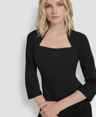 Women's Square Neck 3/4 Sleeve Sheath Dress