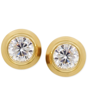 image of Cubic Zirconia Bezel-Set Stud Earrings in 14k Yellow or Rose Gold