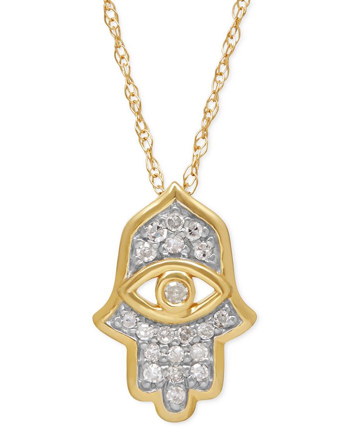 Macy's Diamond Hamsa Pendant Necklace (1/10 ct. t.w.) in 10k Gold - Macy's