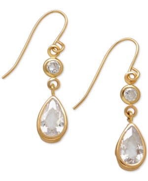 image of Cubic Zirconia Double Drop Earrings in 14k Yellow, White or Rose Gold