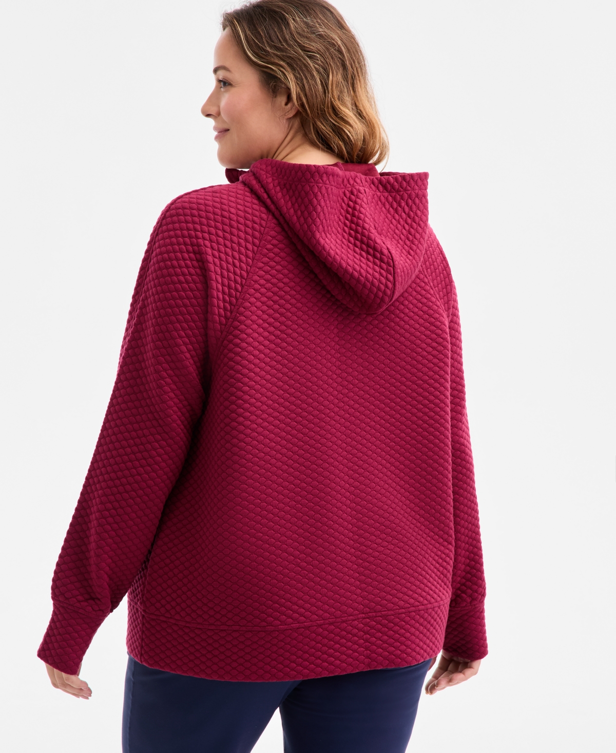 Id Ideology Plus Size Relaxed Quilted Half-zip Hoodie, Macy's Exclusive In Red