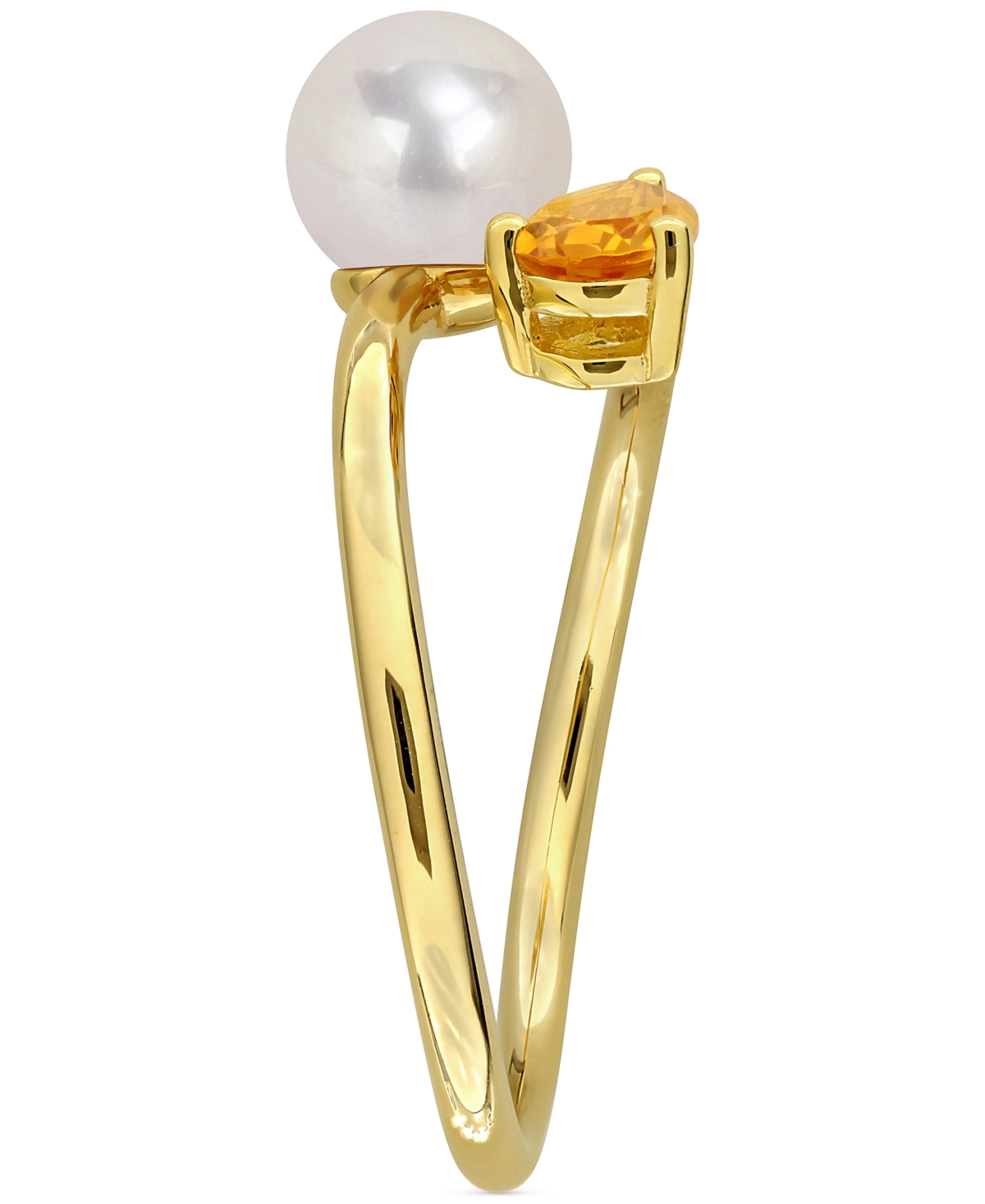 Macy's Cultured Freshwater Pearl & Citrine Ring (3/8 Ct. T.w.) In 18k Gold-plated Sterling Silver In Yellow