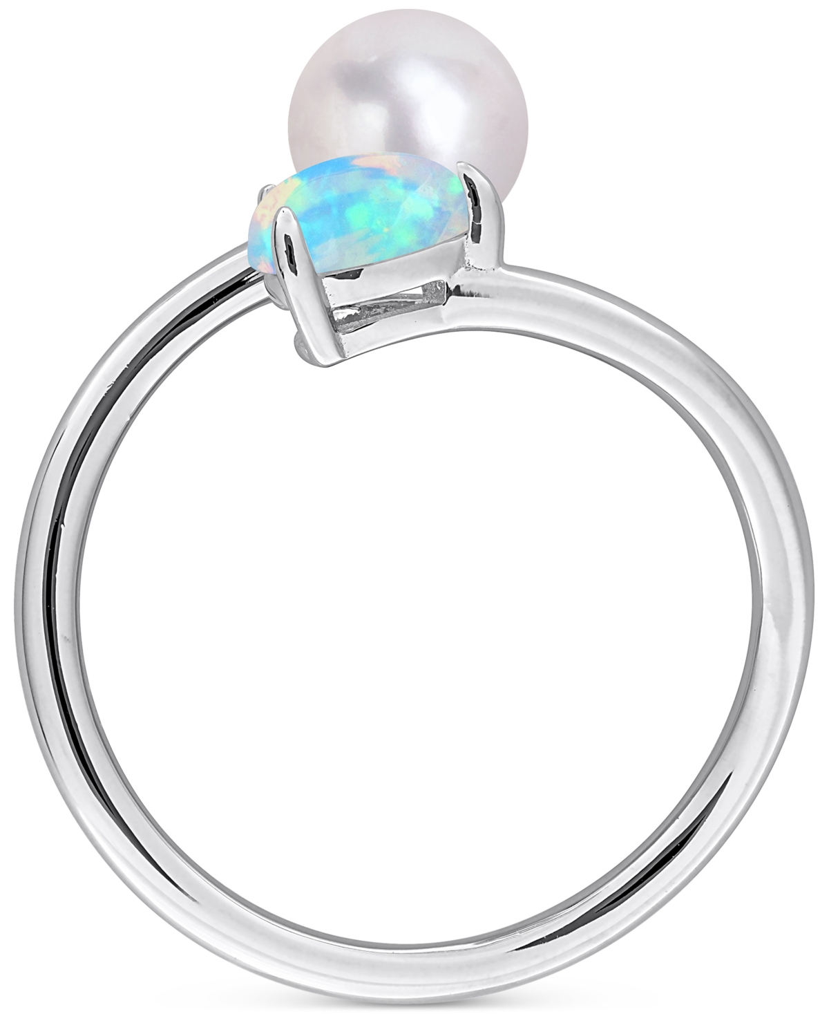 Macy's Cultured Freshwater Pearl (6mm) & Opal (3/8 Ct. T.w.) Bypass Ring In Sterling Silver In Multi