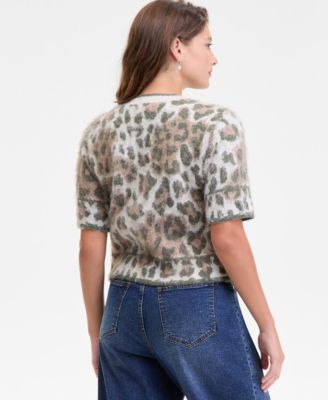 Women's Brushed Animal Print Short-Sleeve Sweater, Macy's Exclusive