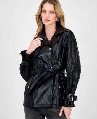 Women's Marika Faux Leather Trench Coat