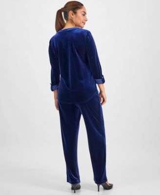 Petite Velour Mid Rise Wide-Leg Pants