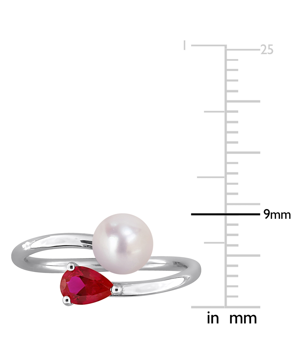 Macy's Cultured Freshwater Pearl (6mm) & Lab Grown Ruby (5/8 Ct. T.w.) Bypass Ring In Sterling Silver In Silver