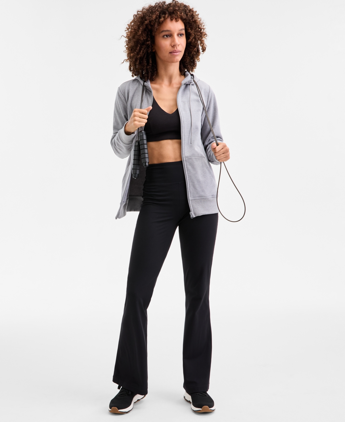 Id Ideology Women's Relaxed Zip-front Long-sleeve Fleece Hoodie, Created For Macy's In Gray