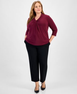 Plus Size Twist-Neck 3/4-Sleeve Top