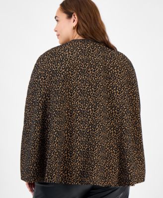 Plus Size Knit Jacquard Snap-Front Cape Jacket