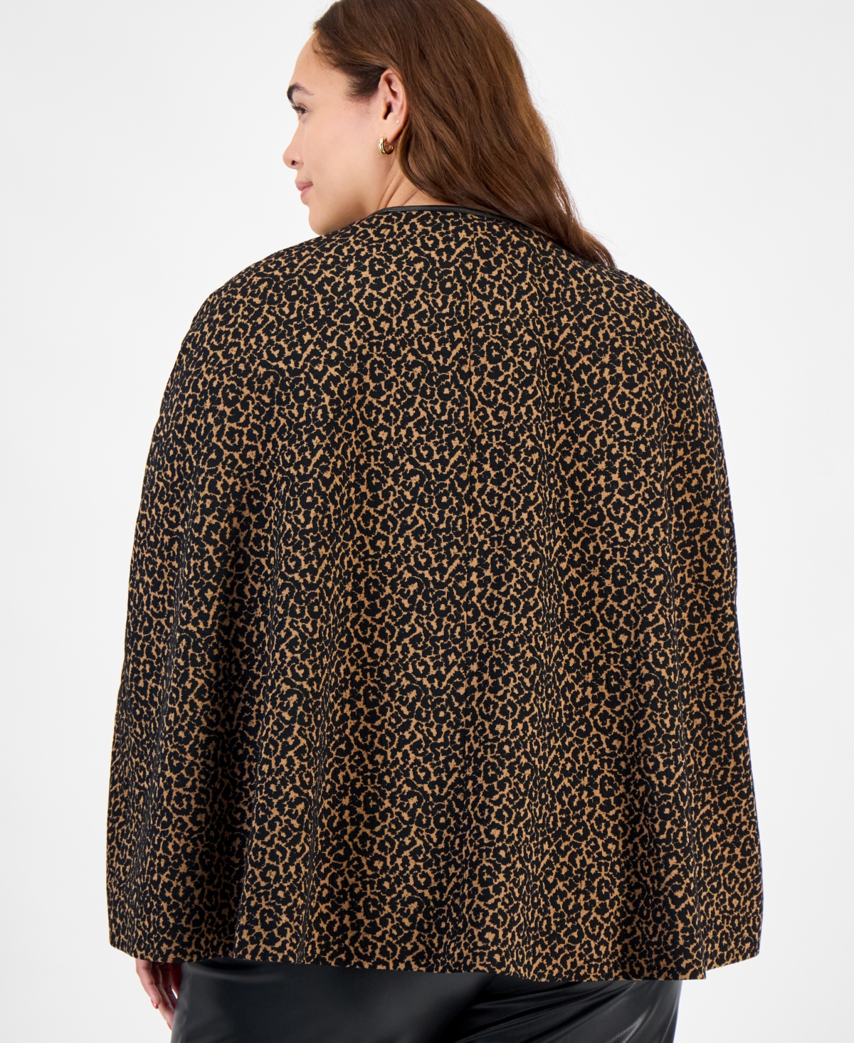 Kasper Plus Knit Jacquard Snap-Front Cape Jacket