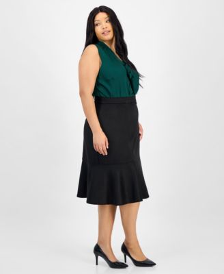 Plus Size Faux Suede Midi Skirt