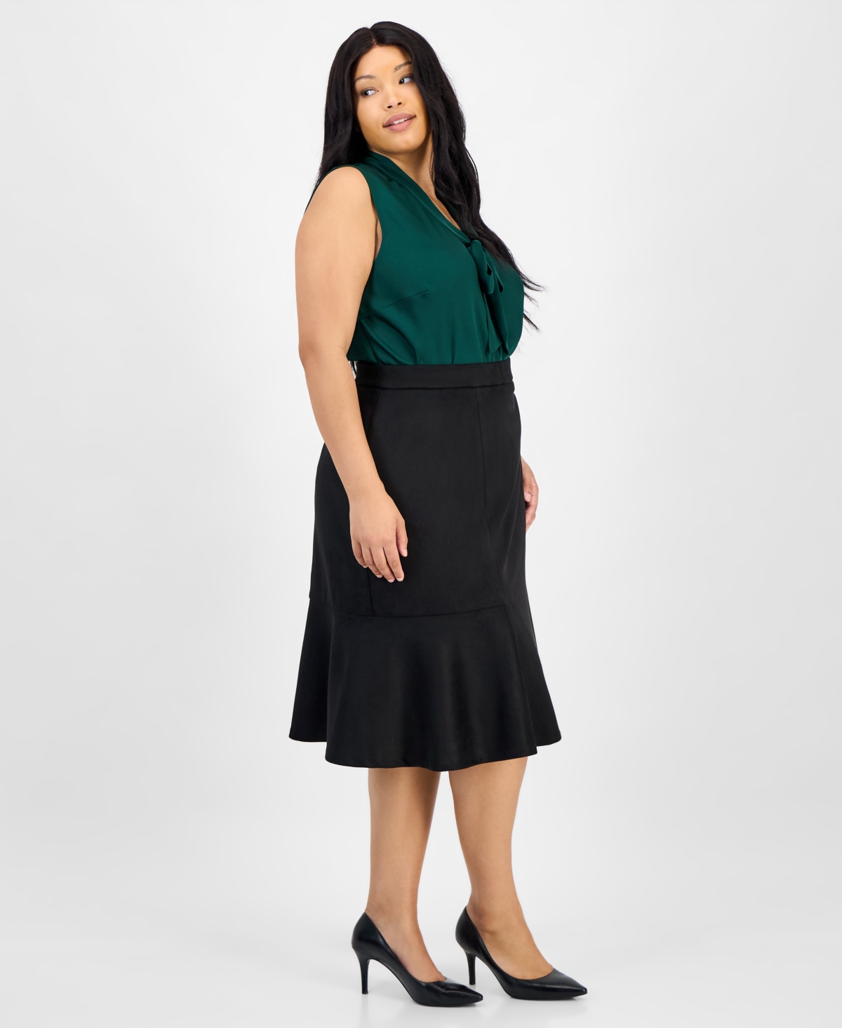 Kasper Plus Size Faux Suede Midi Skirt In Black