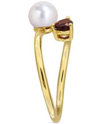 Cultured Freshwater Pearl & Garnet Ring (1/2 ct. t.w.) in 18k Gold-Plated Sterling Silver