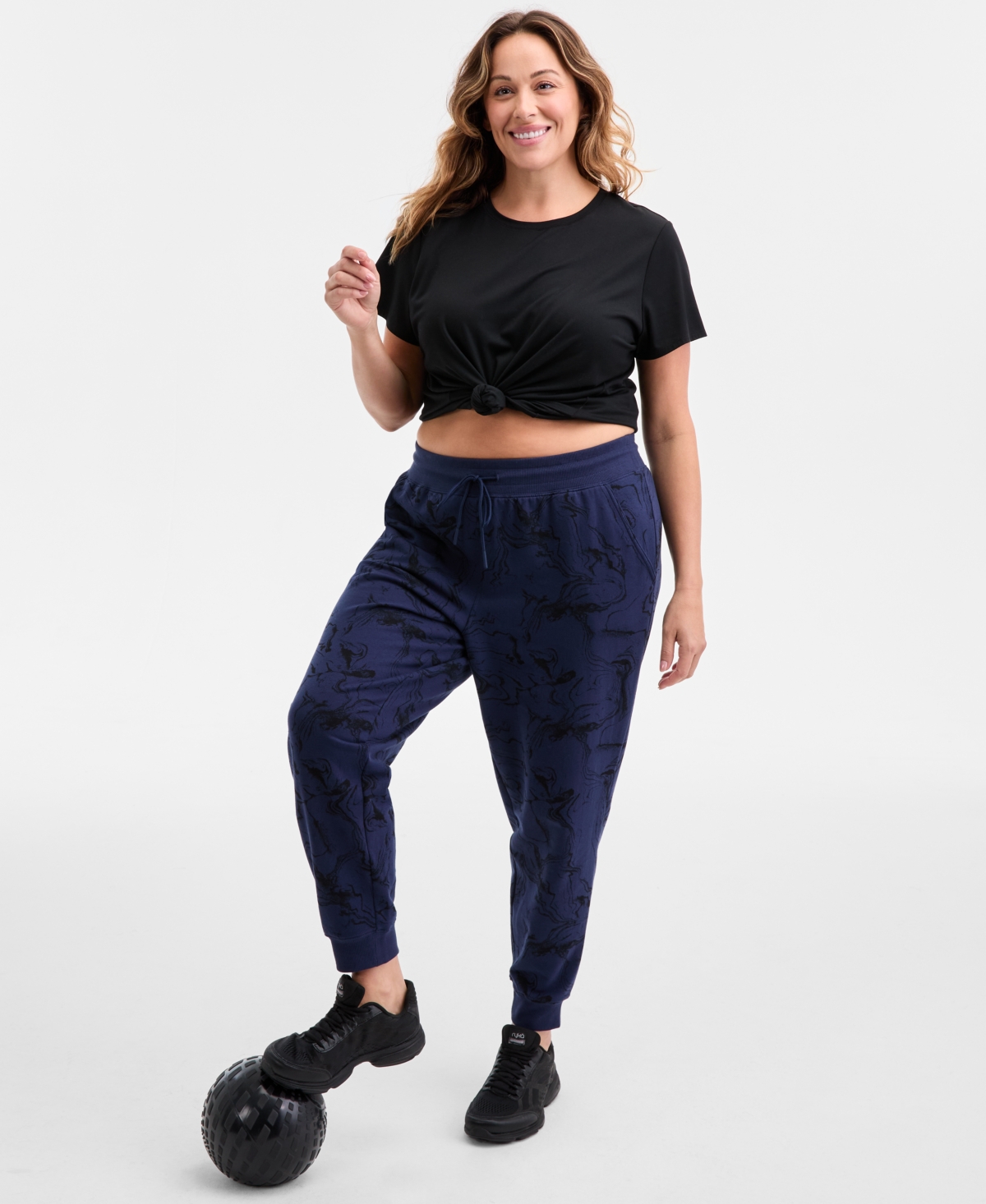 Id Ideology Plus Relaxed High-Rise Marble Fleece Joggers, Macy's Exclusive