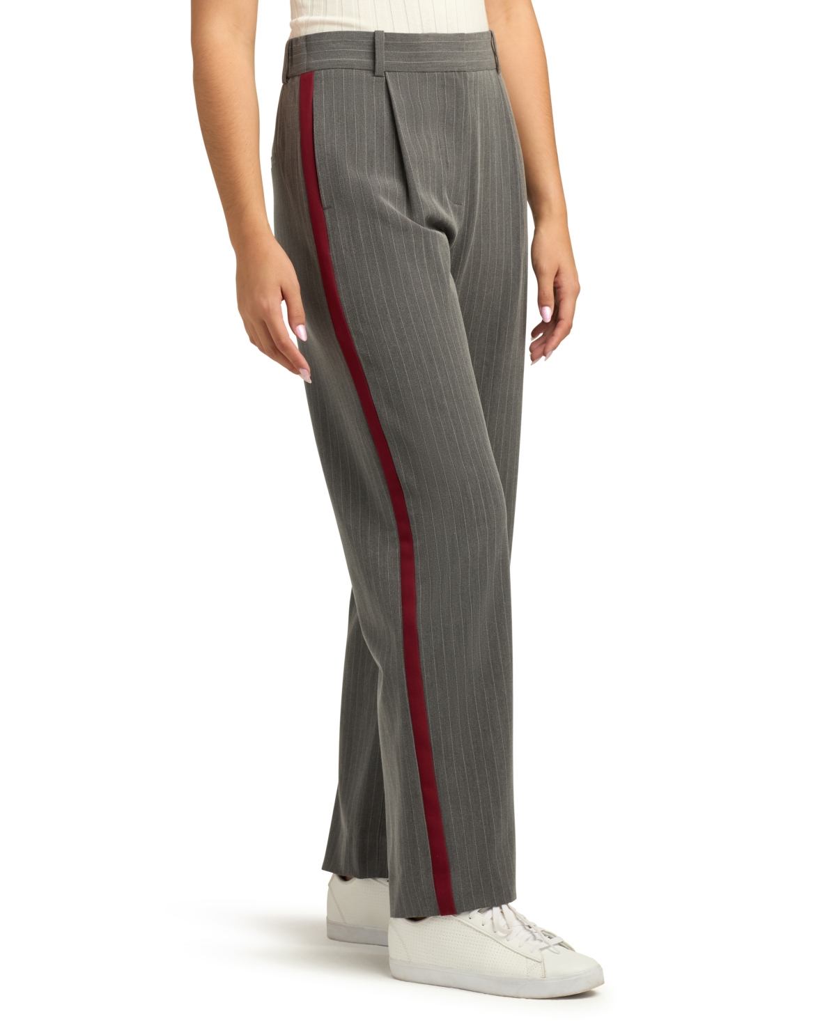 Bcx Juniors High-rise Pinstripe Wide-leg Pants In Gray