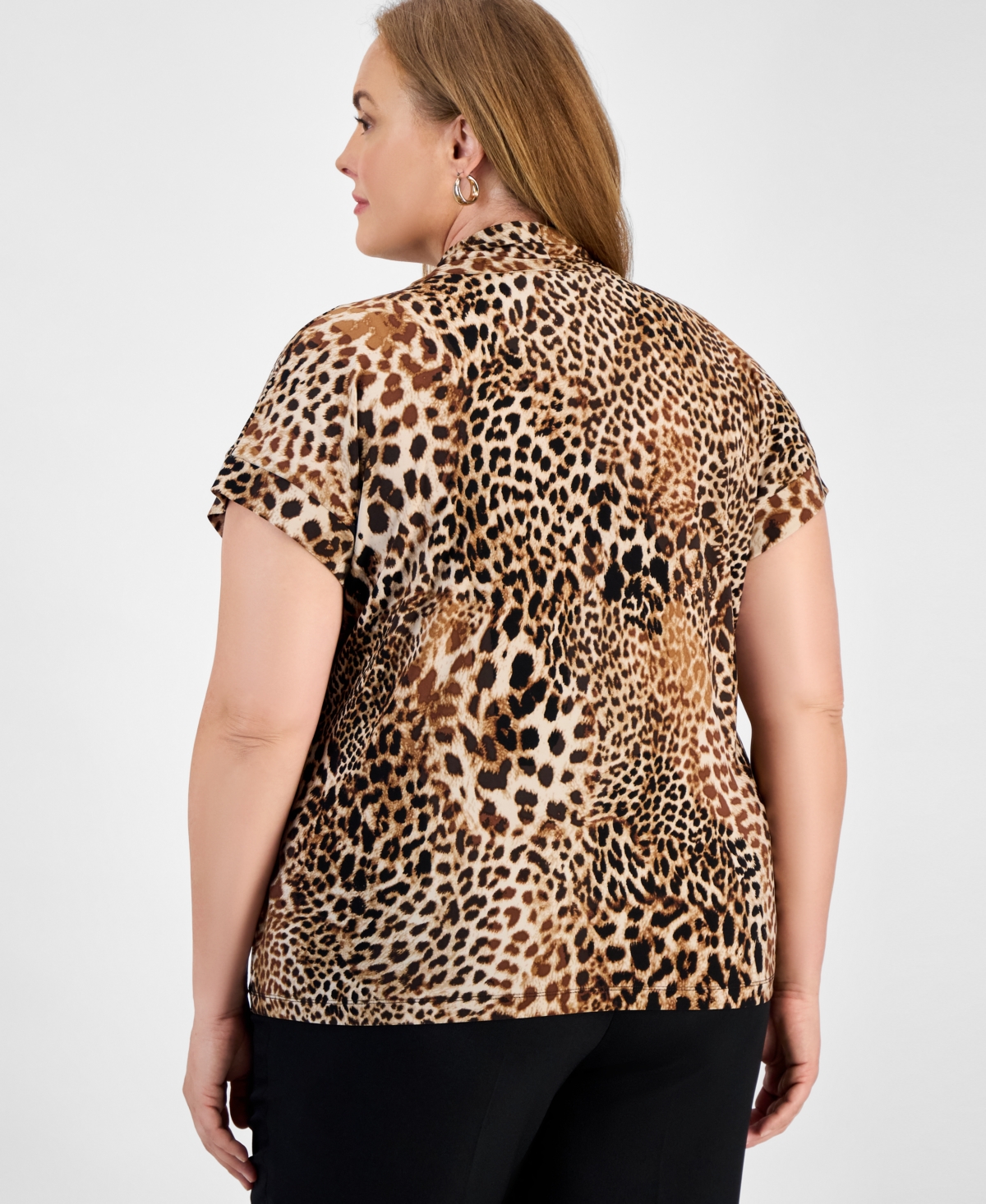 Kasper Plus Size Animal Print Short-sleeve Top In Animal Print