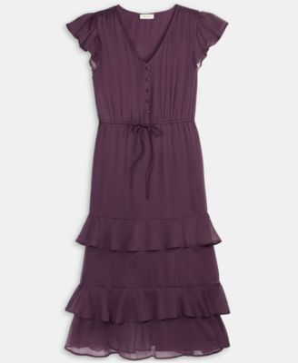 Women's Chiffon Flutter-Sleeve Tiered-Hem Midi Dress, Macy's Exclusive