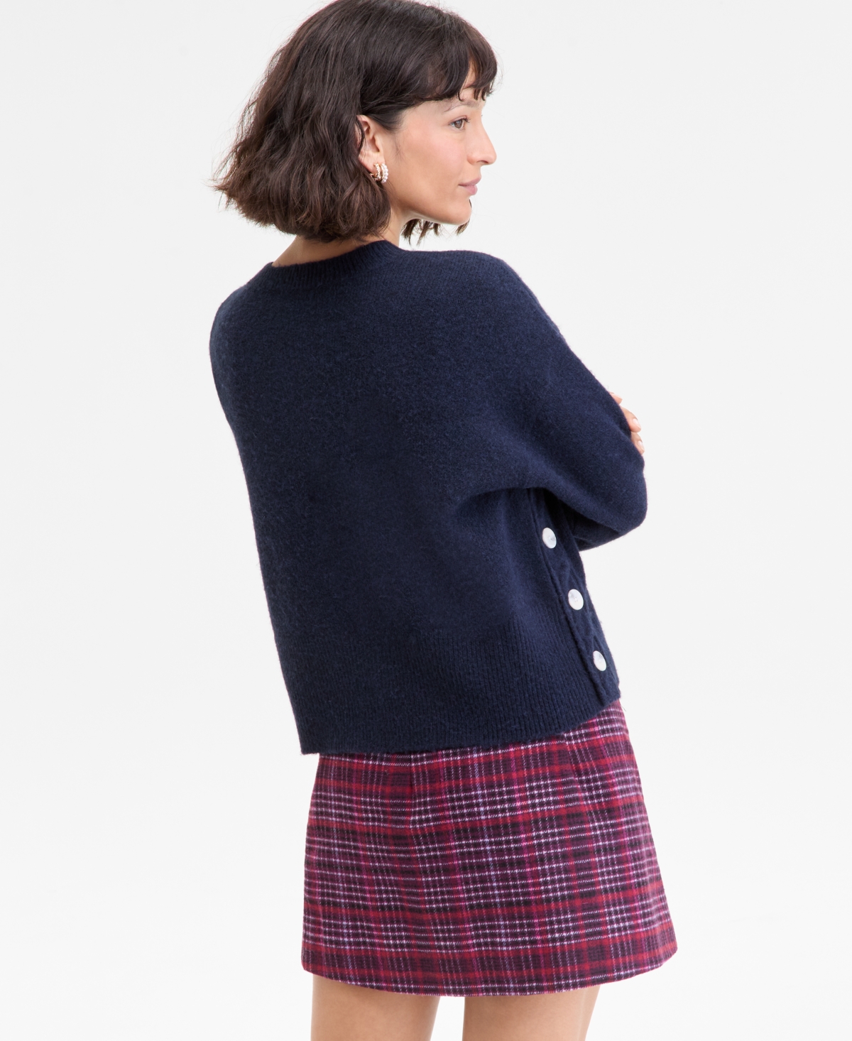 On 34th Women's Side-button Crewneck Sweater, Macy's Exclusive In Blue