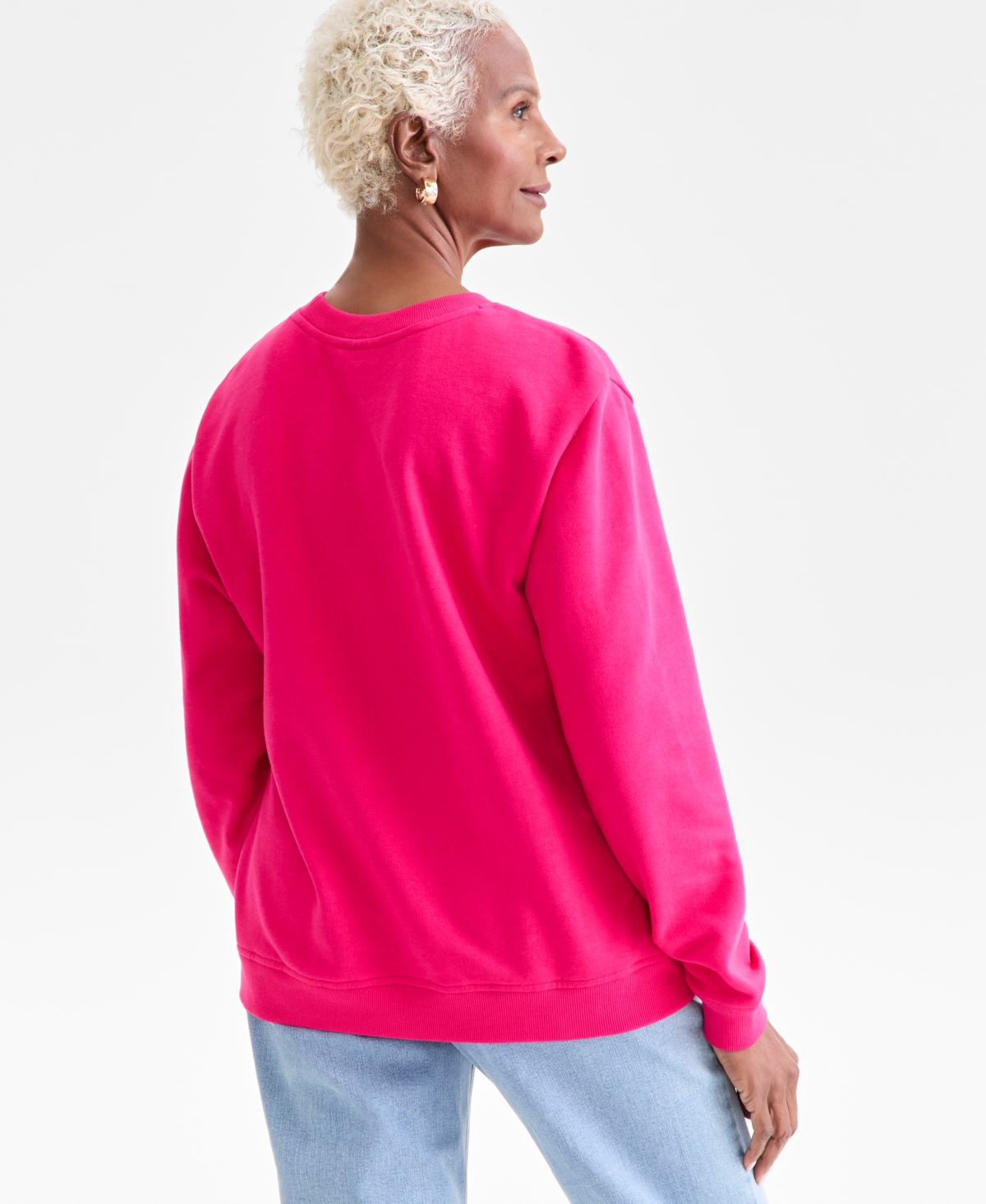 Style & Co Women's Embroidery Crewneck Sweatshirt, Macy's Exclusive In Pink