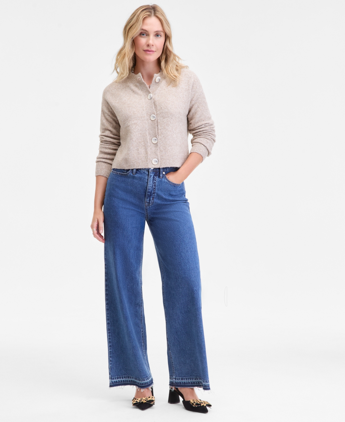 On 34th Women's Brushed Crewneck Cropped Cardigan, Macy's Exclusive In Neutral