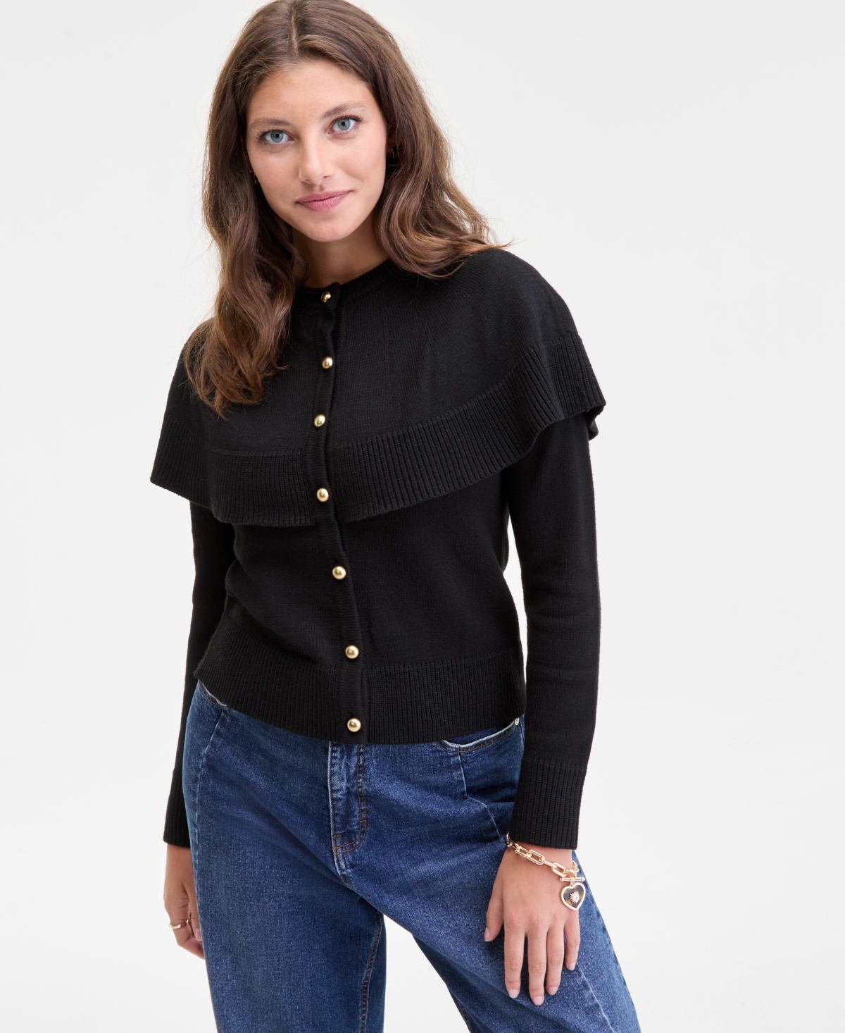 On 34th Trendy Plus Size Cape-overlay Cardigan, Macy's Exclusive In Black