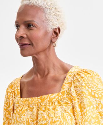 Women's Printed Square-Neck 3/4-Sleeve Top, Macy's Exclusive
