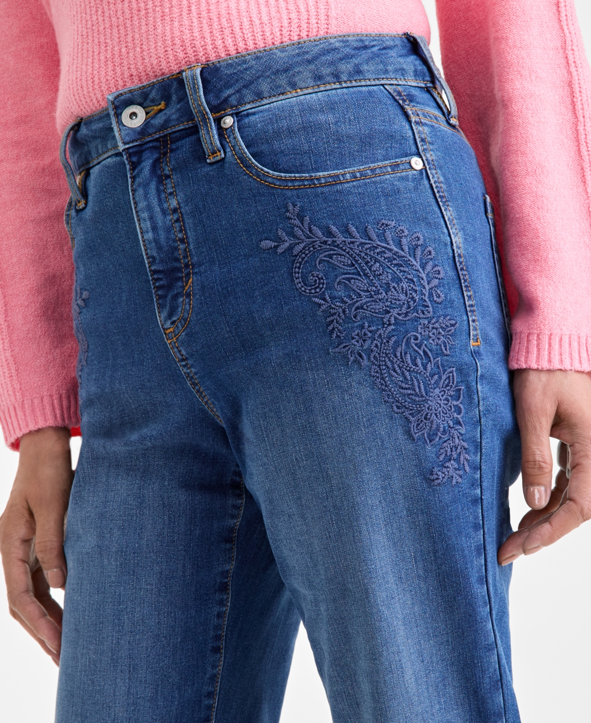 Style & Co Women's Embroidered High-Rise Straight Jeans, Macy's Exclusive