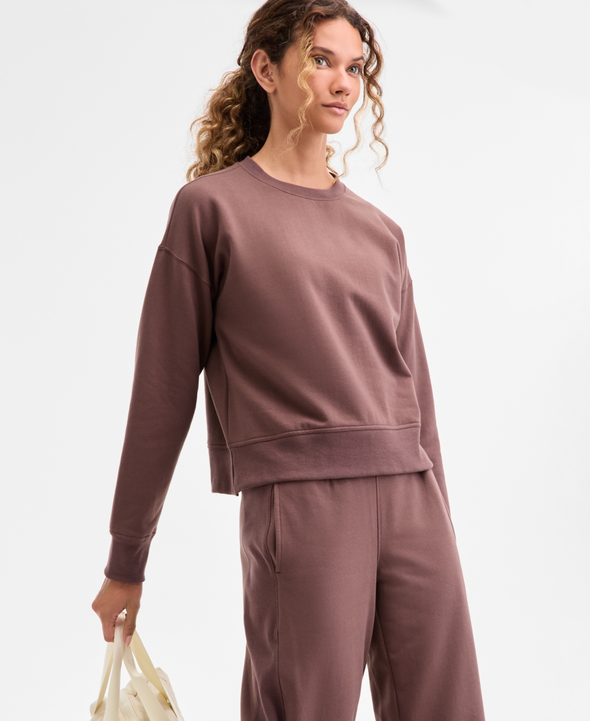 Id Ideology Women's Crewneck Vented-hem Sweatshirt, Macy's Exclusive In Brown
