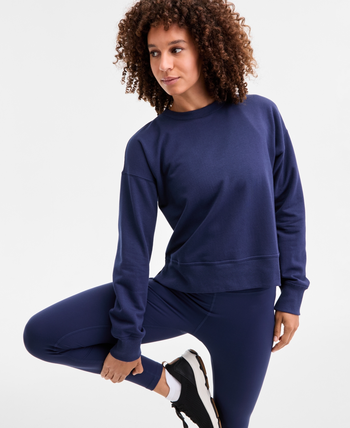 Id Ideology Women's Crewneck Vented-hem Sweatshirt, Macy's Exclusive In Blue