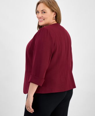 Plus Size 3/4-Sleeve Open-Front Blazer
