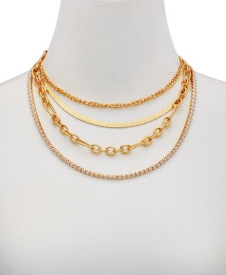 Gold-Tone Layered Chain Crystal Necklace