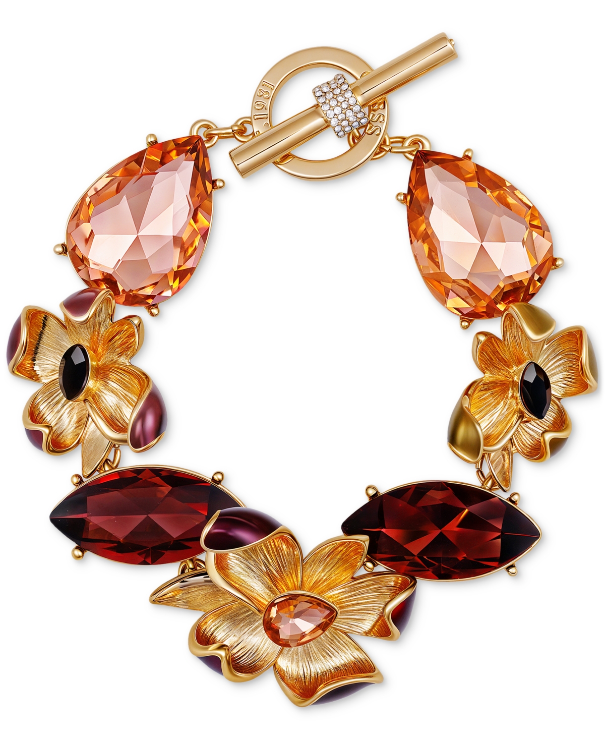 Guess Crystal & Stone Floral Statement Flex Bracelet In Multi