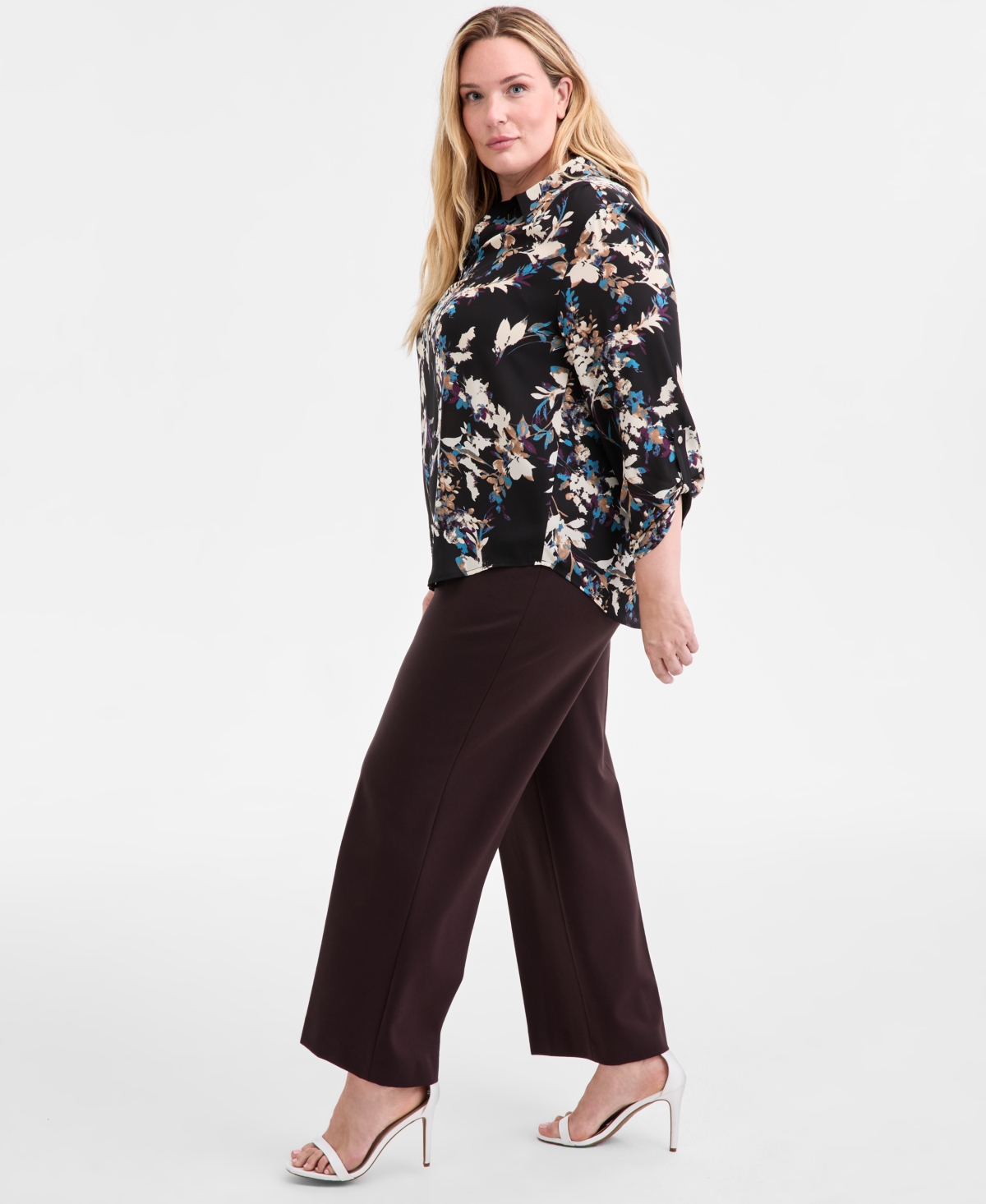 Anne Klein Plus Size Pull-on Wide-leg Pants In Brown