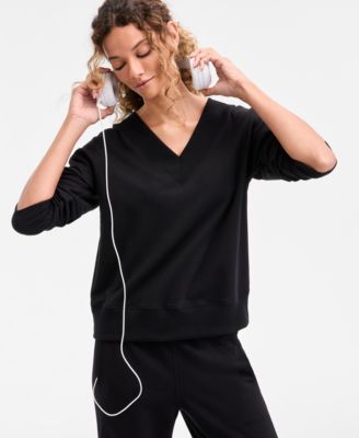 Women's Fleece V-Neck Sweatshirt, Created for Macy's