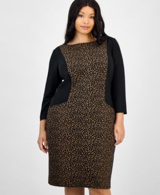 Plus Size Animal Print 3/4-Sleeve Sheath Dress