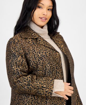 Plus Size Leopard Jacquard Open-Front Jacket