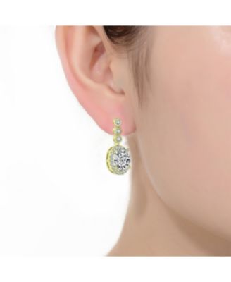 Sterling Silver with Clear Oval and Round Cubic Zirconia Halo Drop Earrings in White Gold Plated or 14K Gold Plated