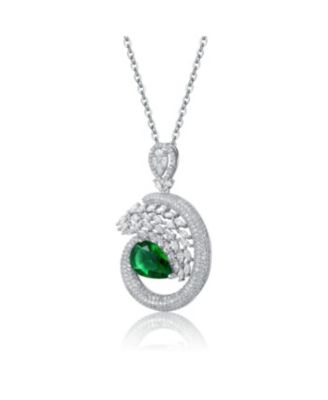 Sterling Silver Necklace with Green and Clear Pear-Shaped Charm
