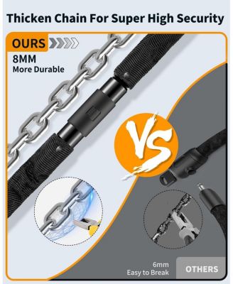 Bike Lock: 8mm Thick High Security Anti Theft Bike Chain Lock with 2 Keys