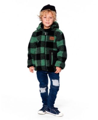 Kids Unisex Reversible Mid-Season Sherpa Jacket Teal Plaid