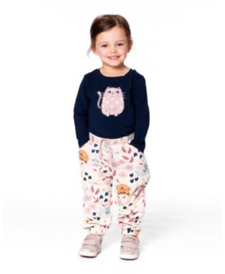 Girl Cotton T-Shirt Dark Blue with Cat - Toddler|Child