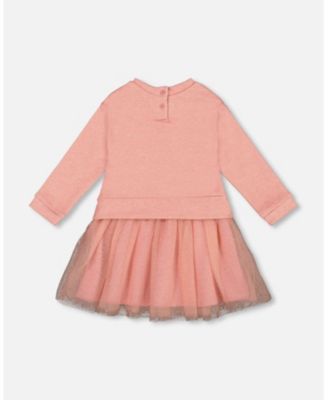 Girl Bi-Material Dress Dusty Pink with Mesh Skirt and Unicorn - Toddler|Child