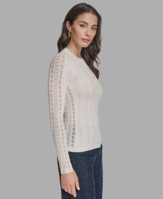 Women's Long Sleeve Mix-Stitch Henley Neck Sweater