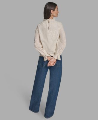 Women's Long Sleeve Eyelet Top