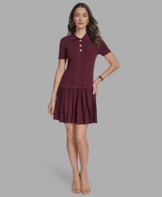 Women's Drop-Waist Pleated-Skirt Mini Dress