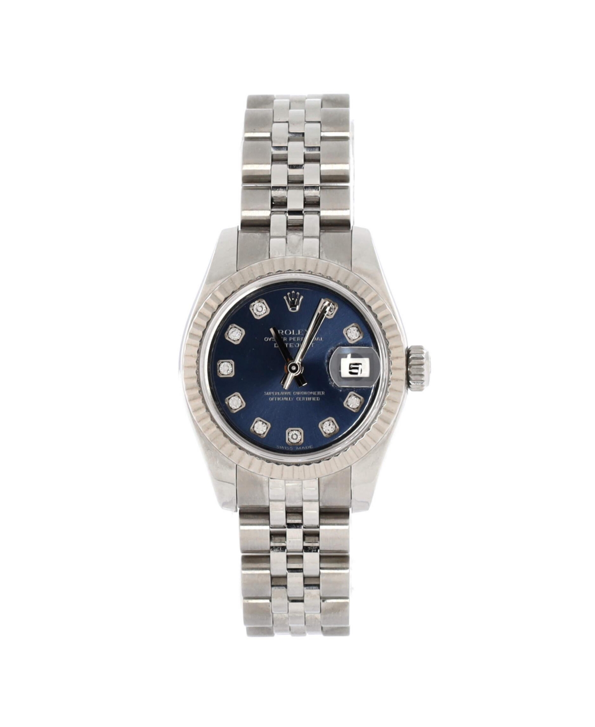 Oyster Perpetual Datejust Automatic Watch in Stainless Steel and White Gold with Diamond Markers 26mm - Dial color: blue