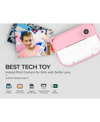Insta 2 (Blue) Kids Instant Print Camera, 12MP Photos, 1080P Video, Front & Selfie Lens, microSD Card & Neck Lanyard, Travel Camera, for Ages 3-12